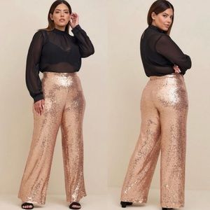 TORRID | Champagne Pink Pull On Wide Leg Sequin High Rise Pants Plus Size | 1X